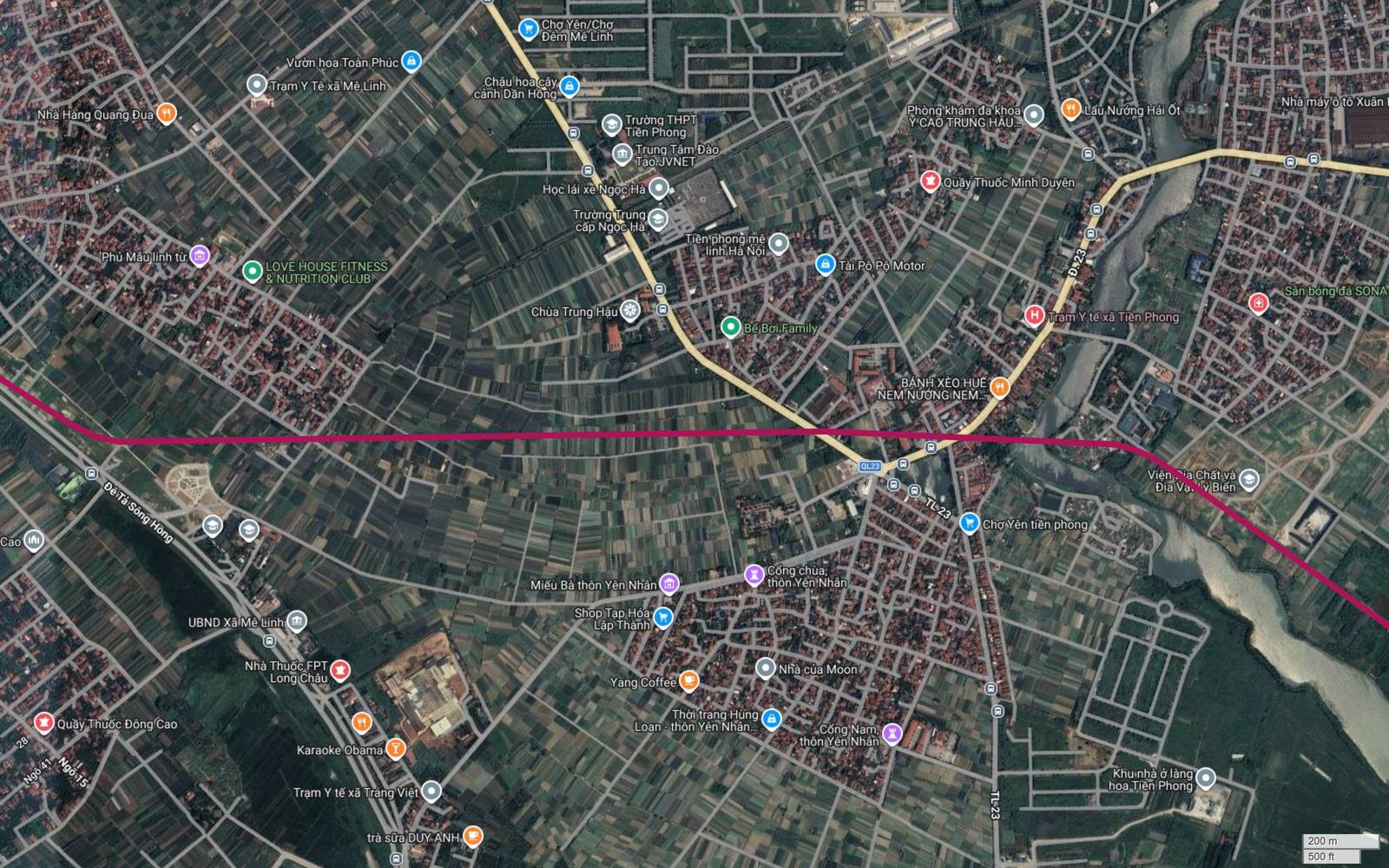 Nút giao giữa hành lang metro số 18 với Quốc lộ 23 và TL-23 tại Tiền Phong, khu vực có Chợ Yên tiền phong và Nhà máy ô tô Xuân Kiên