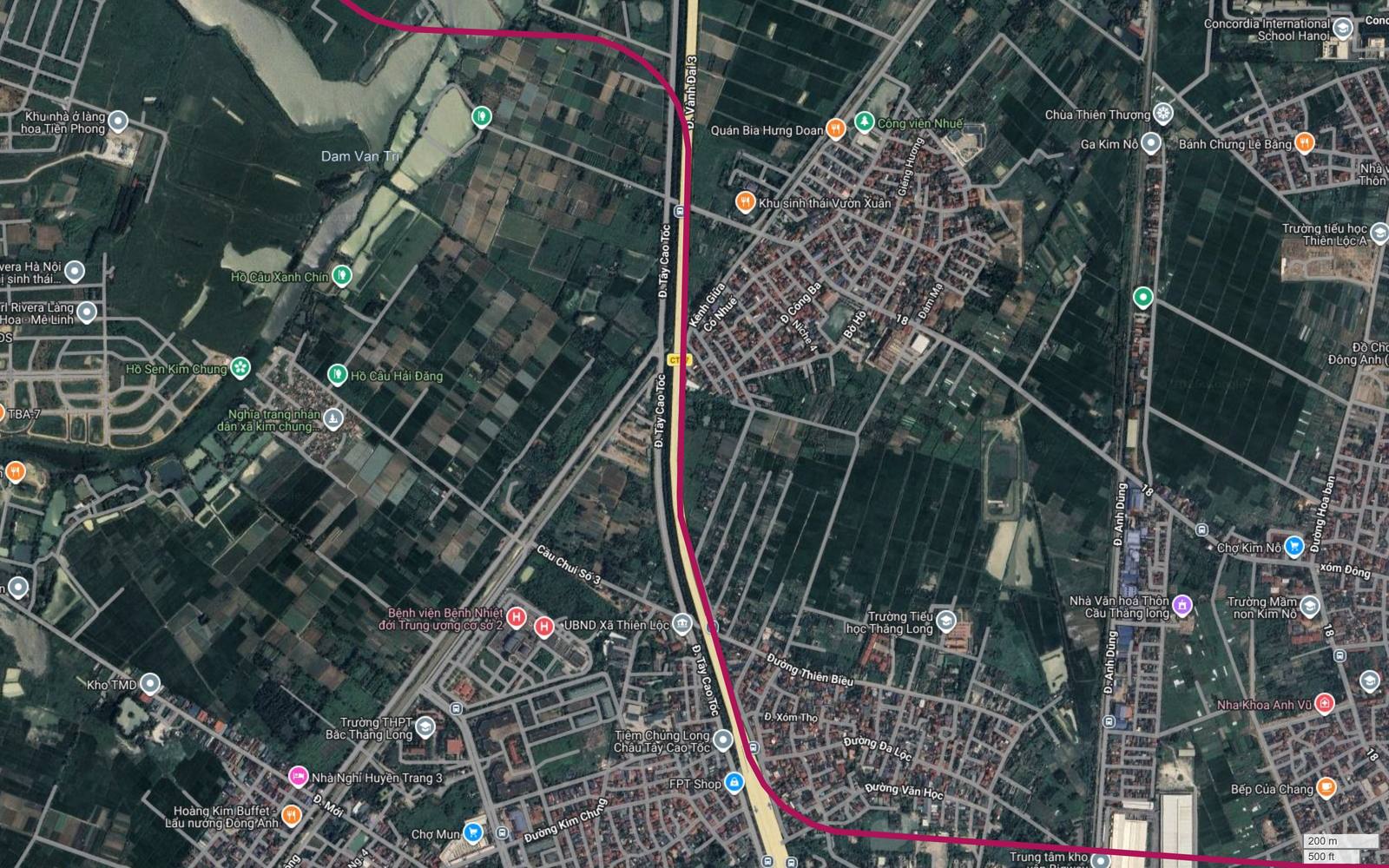 Đoạn tuyến metro số 18 đi thẳng theo hành lang cao tốc qua Thiên Lộc, cạnh Bệnh viện Bệnh Nhiệt đới Trung ương cơ sở 2 và Trường THPT Bắc Thăng Long