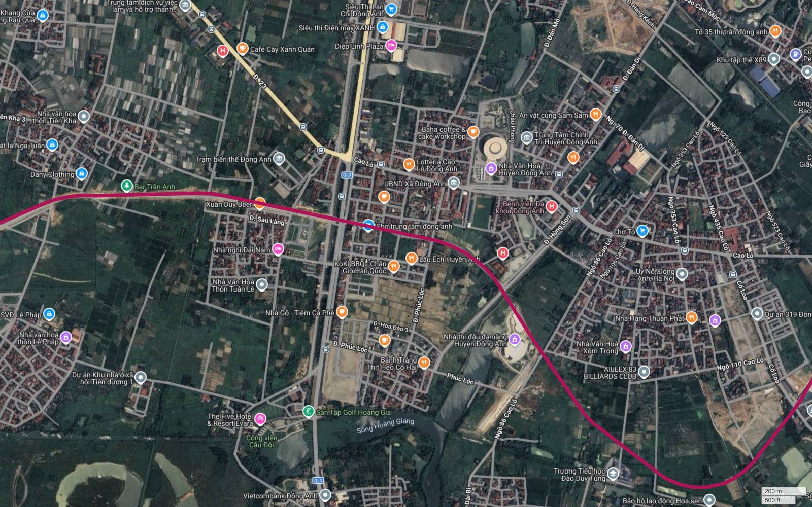 Vòng cung Uy Nỗ của tuyến metro số 18 uốn xuống nam qua khu Uy Nỗ, cạnh Nhà thi đấu đa năng Huyện Đông Anh và sông Hoàng Giang